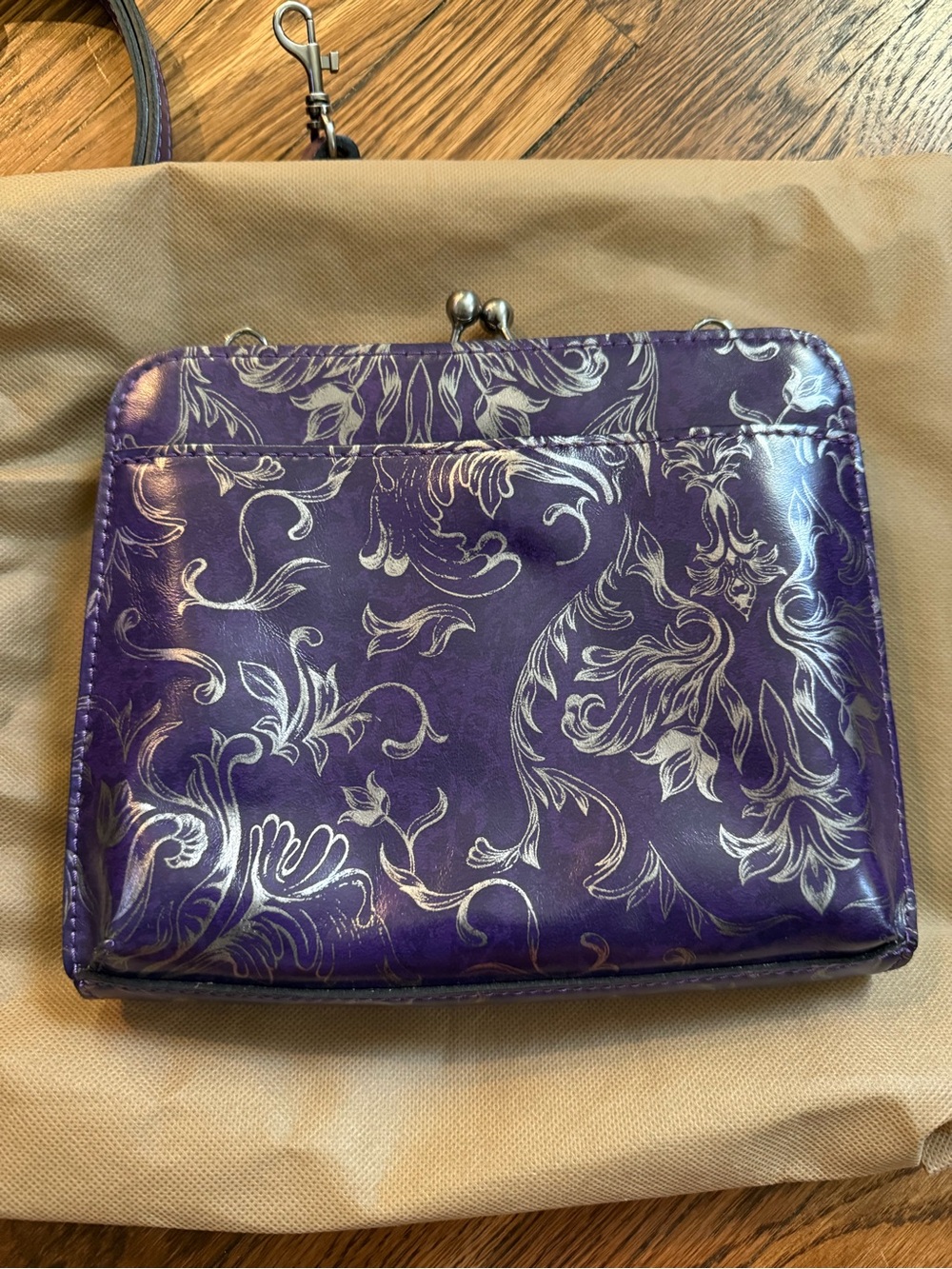 New Patricia Nash Amari Frame Kiss Lock Aa Purple Leather Silver Floral Bag View 5
